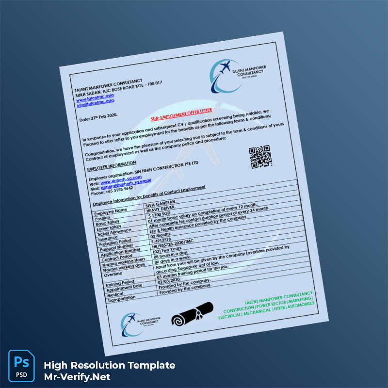 Editable Singapore Sin Herh Construction PTE Ltd Employment Verification Letter Word and Pdf Template 4 page Editable Singapore Sin Herh Construction PTE Ltd Employment Verification Letter Word and Pdf Template 4 page