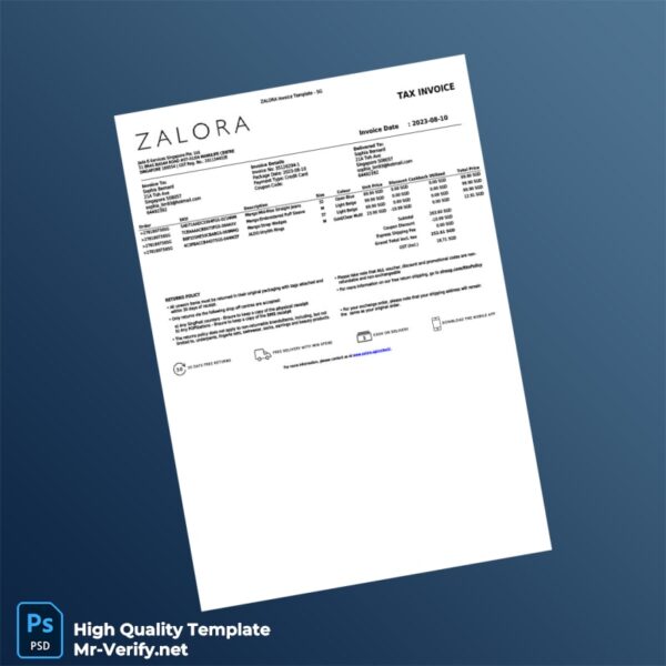 Singapore Zalora Invoice Template in Word and PDF formats 2 page