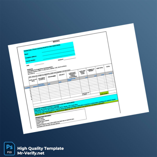 South Africa Association for Progressive Communications Invoice Template in Word and PDF formats 2 page