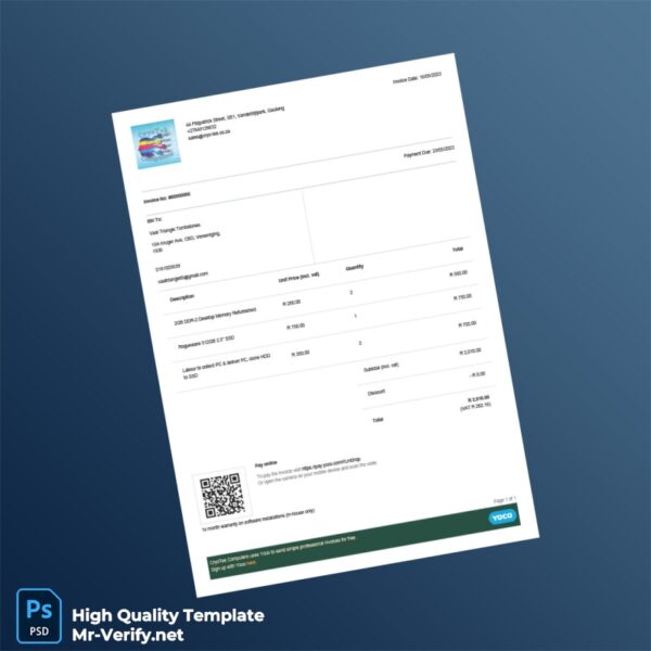 South Africa CryoTek Computers Invoice Template in Word and PDF formats South Africa CryoTek Computers Invoice Template in Word and PDF formats