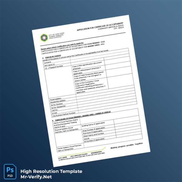 Editable South Africa Health Department Certificate of Acceptability Word and Pdf Template 4 page Editable South Africa Health Department Certificate of Acceptability Word and Pdf Template 4 page