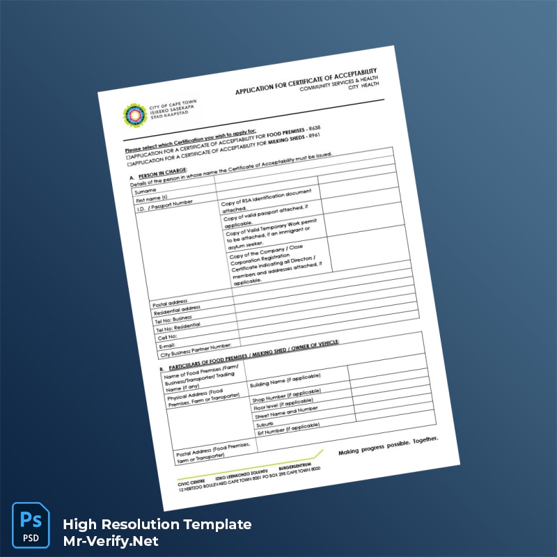 Editable South Africa Health Department Certificate of Acceptability Word and Pdf Template 4 page Editable South Africa Health Department Certificate of Acceptability Word and Pdf Template 4 page