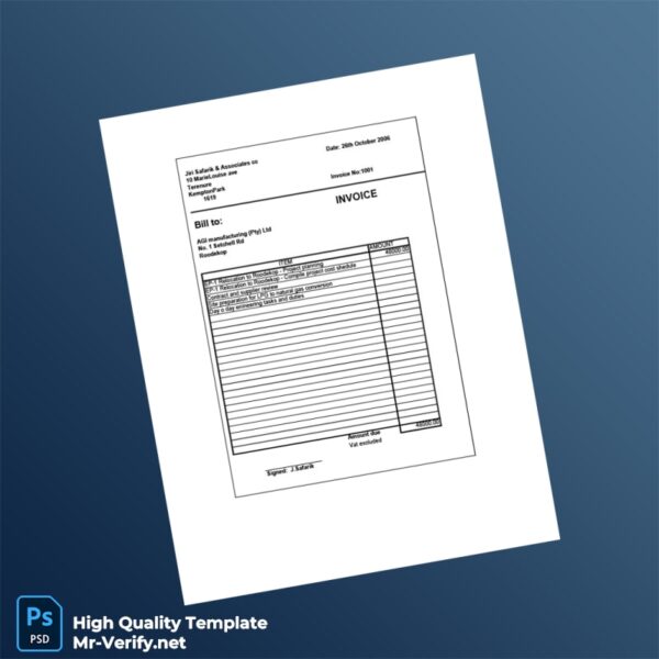South Africa Jiri Safarik Associates Invoice Template in Word and PDF formats