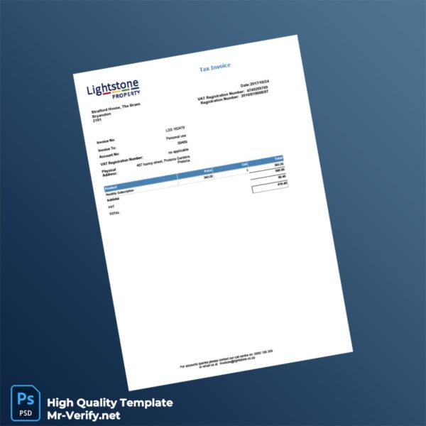 South Africa Lightstone Tax Invoice Template in Word and PDF formats