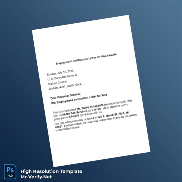 Editable South Africa Metro Bus Services Employment Verification Letter Word and Pdf Template