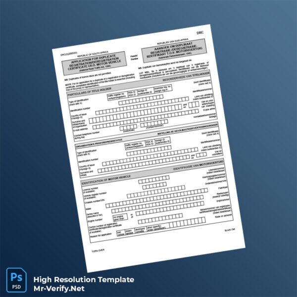 Editable South Africa Motor Vehicle Registration Duplicate Certificate Application Form Word and Pdf Template 2 page Editable South Africa Motor Vehicle Registration Duplicate Certificate Application Form Word and Pdf Template 2 page