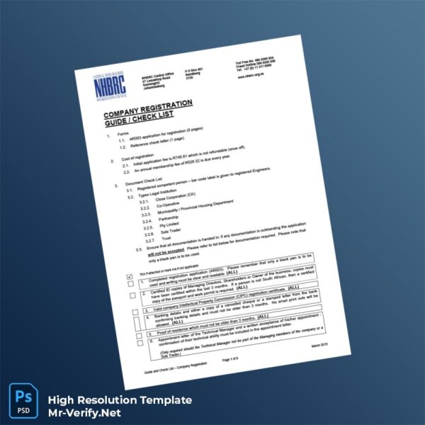 Editable South Africa National Home Builders Registration Council Company Registration Guide and Check List Template in Word and PDF form 3 page Editable South Africa National Home Builders Registration Council Company Registration Guide and Check List Template in Word and PDF form 3 page