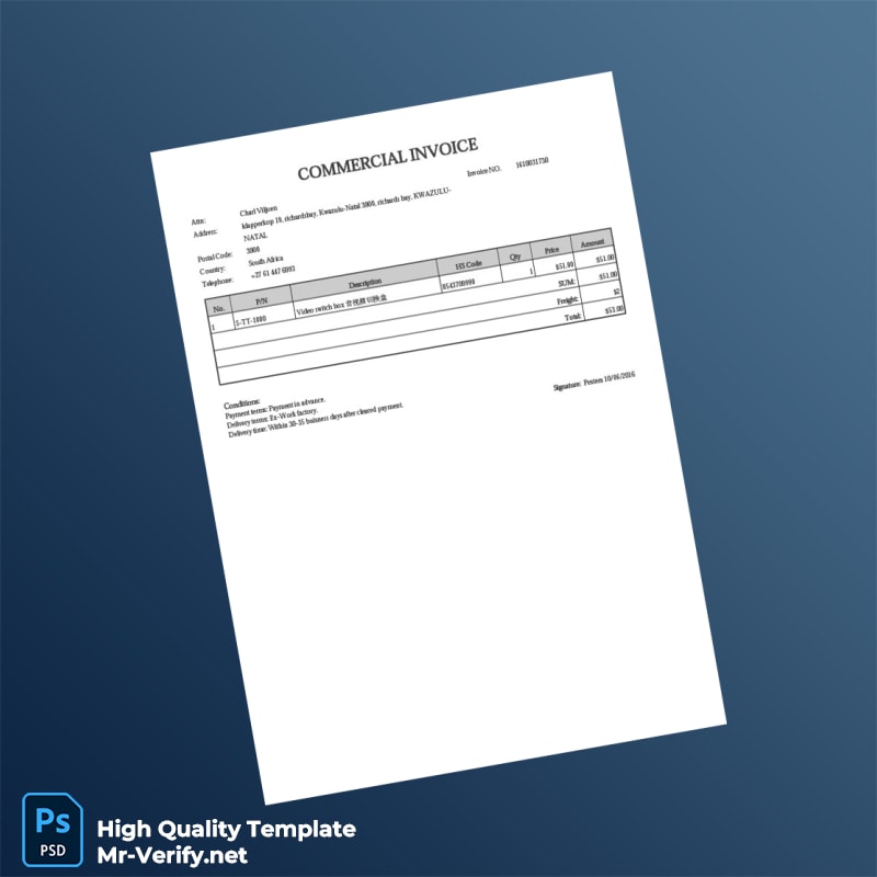 South Africa Pestera Commercial Invoice Template in Word and PDF formats South Africa Pestera Commercial Invoice Template in Word and PDF formats