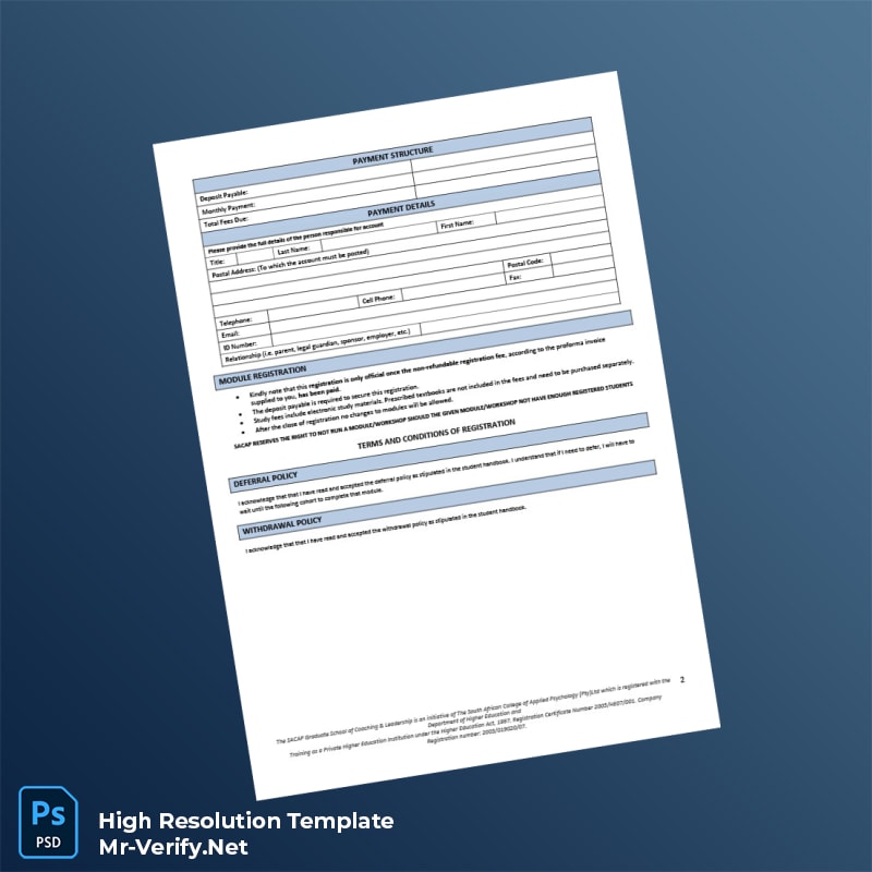 Editable South Africa SACAP Coaching Registration Form Word and Pdf Template 4 page Editable South Africa SACAP Coaching Registration Form Word and Pdf Template 4 page