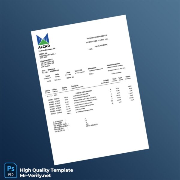 Spain Alcad S L Invoice Template in Word and PDF formats 2 page Spain Alcad S L Invoice Template in Word and PDF formats 2 page