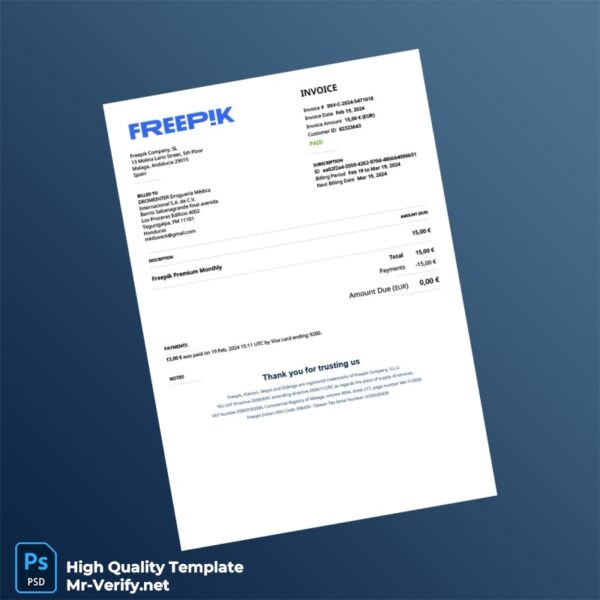 Spain Freepik Company Invoice Template in Word and PDF formats