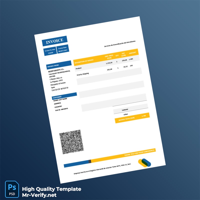 Spain REDIVERSITY S L Invoice Template in Word and PDF formats Spain REDIVERSITY S L Invoice Template in Word and PDF formats