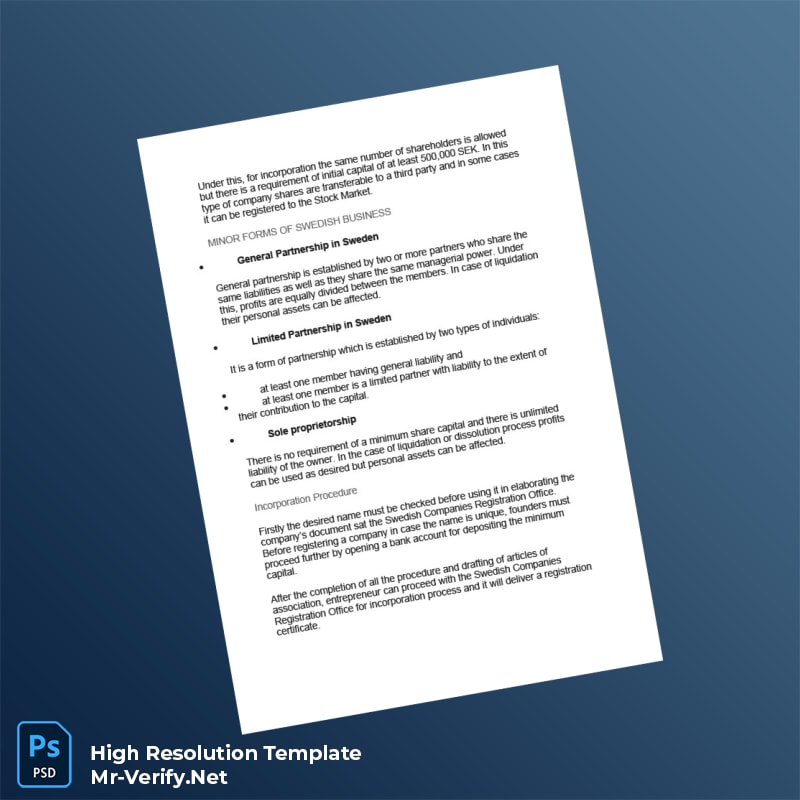 Sweden Companies Registration Office Company Registration Certificate Word and Pdf Template 3 page Sweden Companies Registration Office Company Registration Certificate Word and Pdf Template 3 page