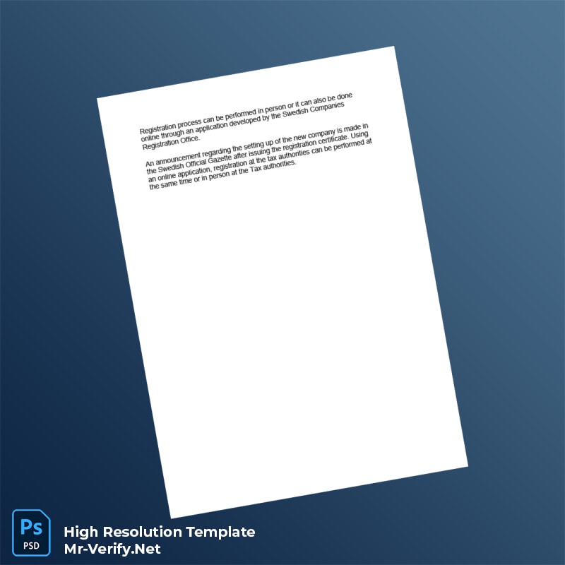 Sweden Companies Registration Office Company Registration Certificate Word and Pdf Template 3 page Sweden Companies Registration Office Company Registration Certificate Word and Pdf Template 3 page