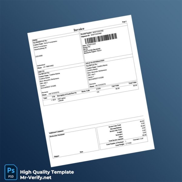 Switzerland Doina Frunzareanu Invoice Template in Word and PDF formats 3 page