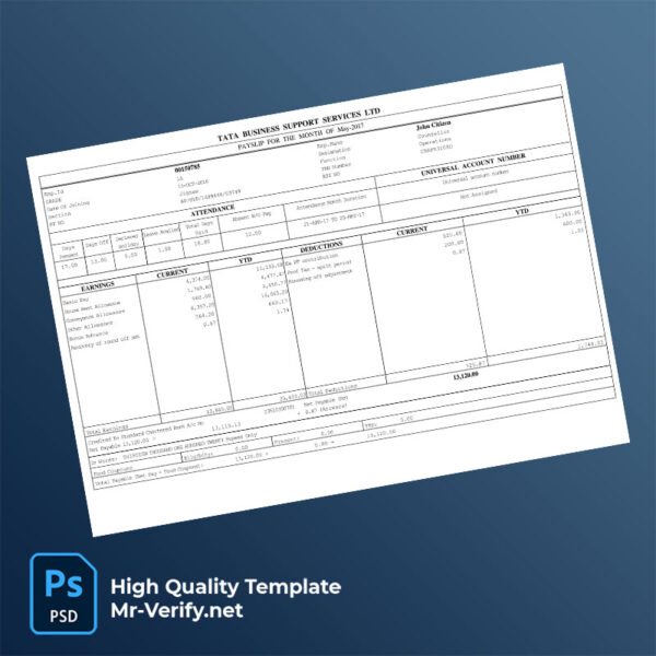 TATA Business Support Services LTD payslip word and pdf template