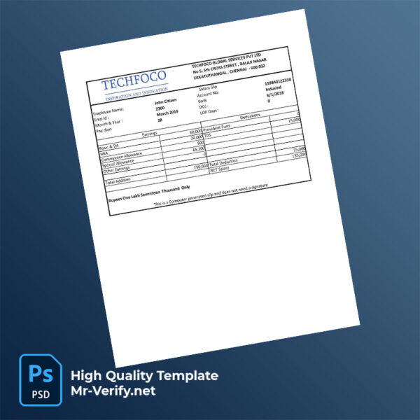 Techfoco Global Services Pvt Ltd payslip word and pdf template