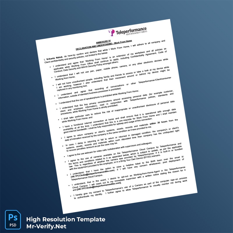 Editable Teleperformance Employment Verification Letter Word and Pdf Template 6 page Editable Teleperformance Employment Verification Letter Word and Pdf Template 6 page
