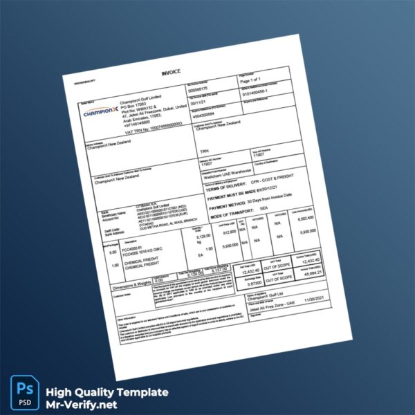 UAE ChampionX Gulf Ltd Invoice Template in Word and PDF formats