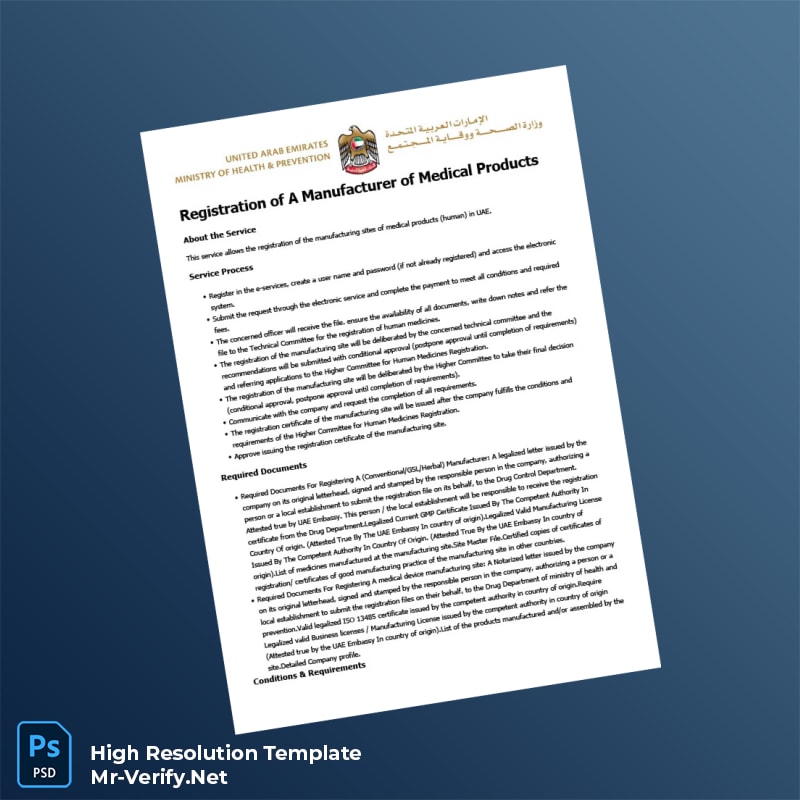 Editable UAE Ministry of Health and Prevention Business Registration Certificate Word and Pdf Template 3 page Editable UAE Ministry of Health and Prevention Business Registration Certificate Word and Pdf Template 3 page