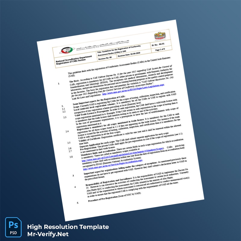 Editable UAE National Accreditation Department Registration Certificate Word and Pdf Template 6 page Editable UAE National Accreditation Department Registration Certificate Word and Pdf Template 6 page