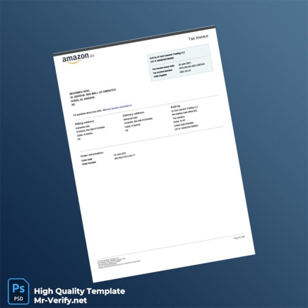 UAE Q-Tech General Trading LLC Tax Invoice Template in Word and PDF formats 2 page