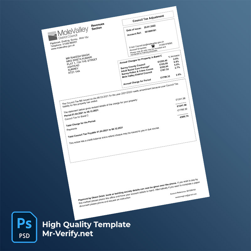 UK Mole Valley District Council Editable Council Tax Adjustment Notice Template in Word and PDF formats UK Mole Valley District Council Editable Council Tax Adjustment Notice Template in Word and PDF formats