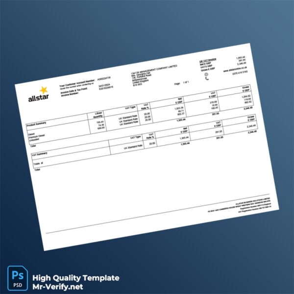 UK Allstar Solutions Limited Invoice Template in Word and PDF formats 3 page