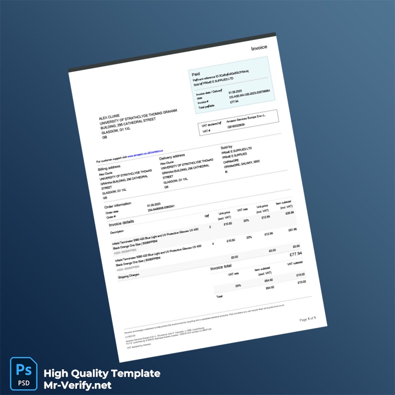 UK Amazon Services Europe S a r L Invoice Template in Word and PDF formats UK Amazon Services Europe S a r L Invoice Template in Word and PDF formats