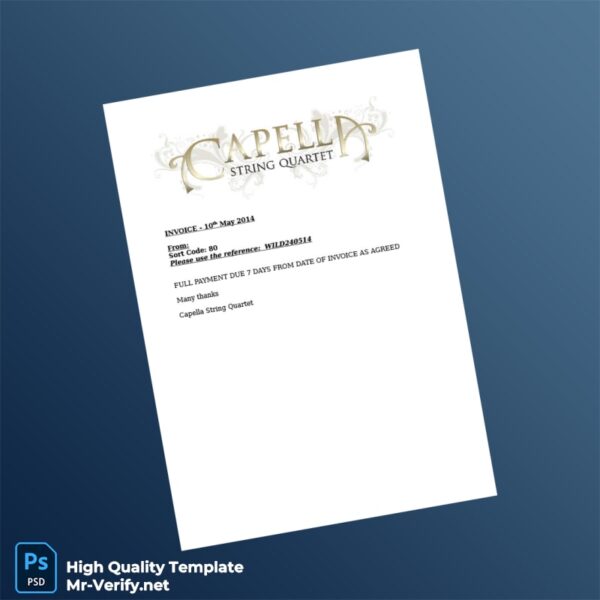 UK Capella String Quartet Invoice Template in Word and PDF formats