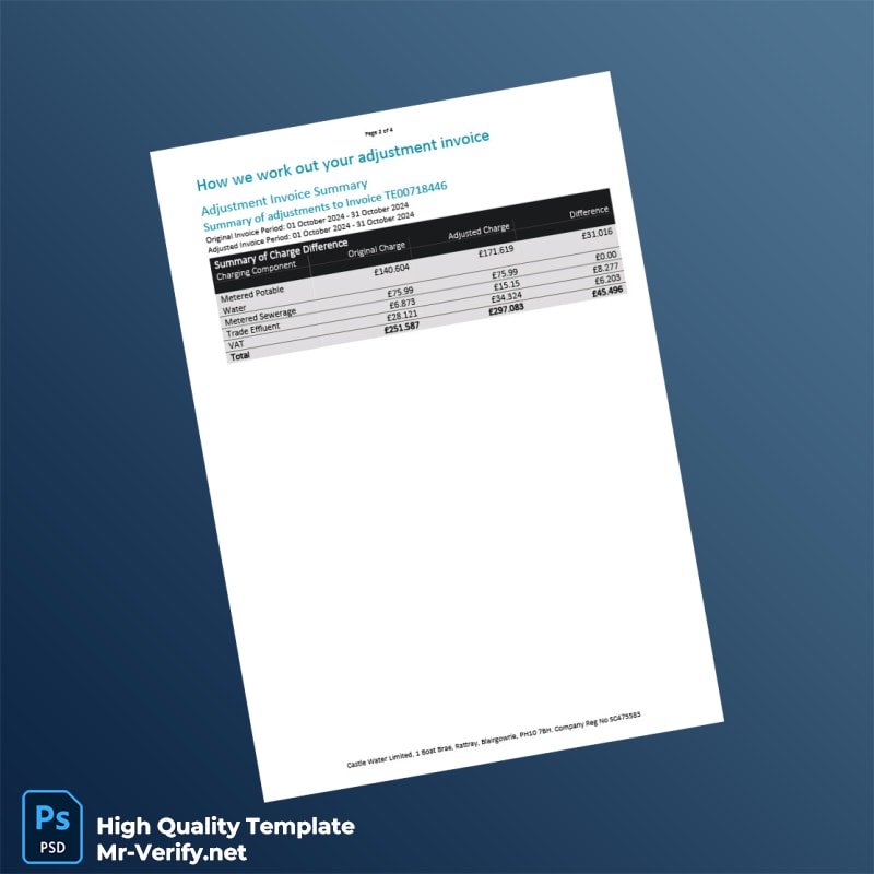 UK Castle Water Invoice Template in Word and PDF formats 4 page UK Castle Water Invoice Template in Word and PDF formats 4 page