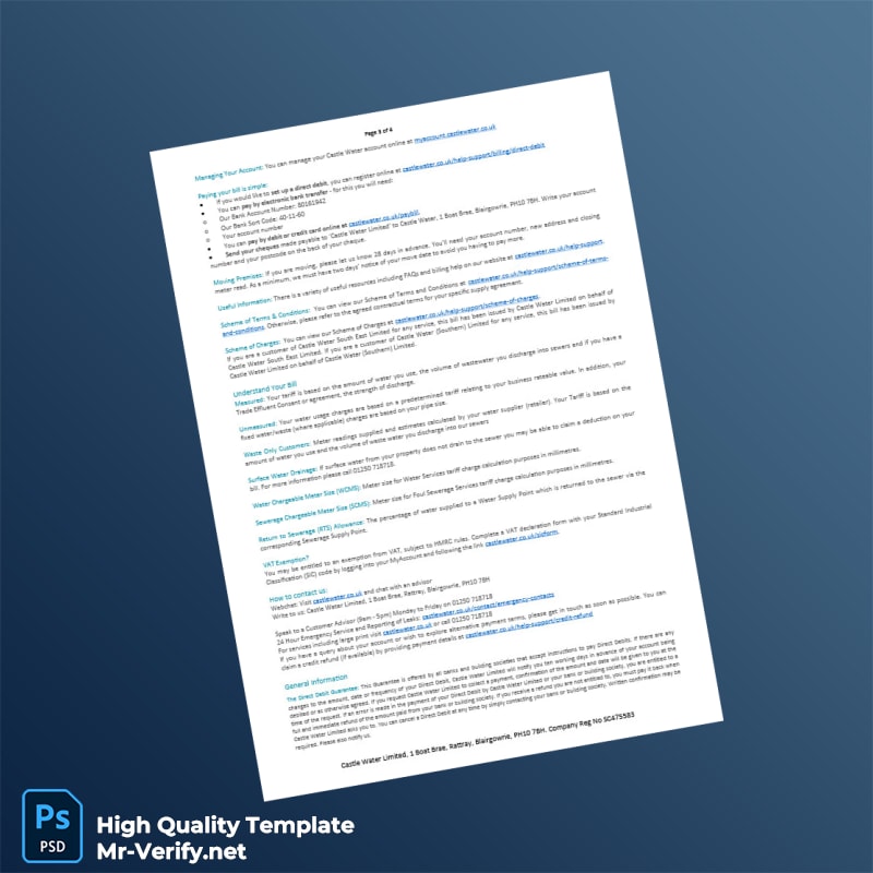 UK Castle Water Invoice Template in Word and PDF formats 4 page UK Castle Water Invoice Template in Word and PDF formats 4 page