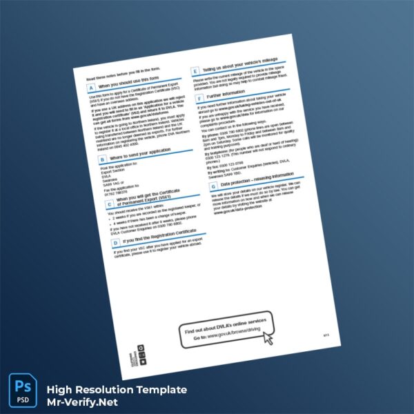 Editable UK DVLA Certificate of Permanent Export Application Form V561 Word and Pdf Template 2 page Editable UK DVLA Certificate of Permanent Export Application Form V561 Word and Pdf Template 2 page