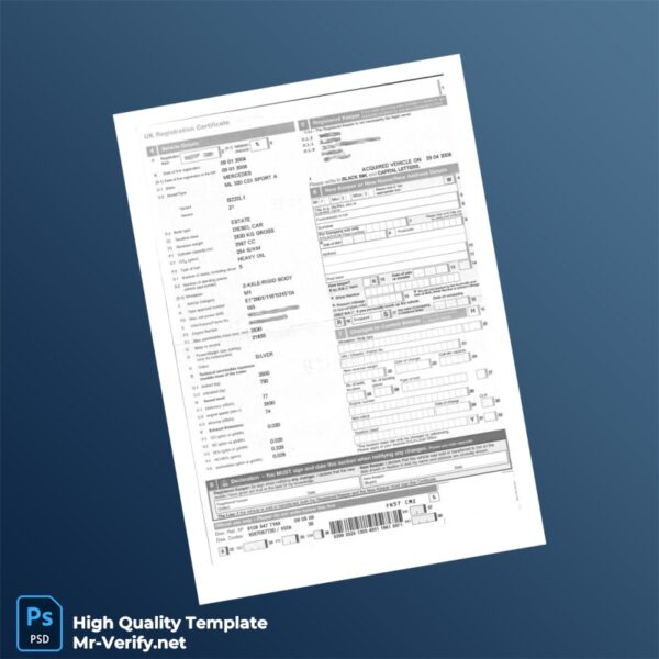 UK DVLA Registration Certificate Template in Word and PDF formats UK DVLA Registration Certificate Template in Word and PDF formats