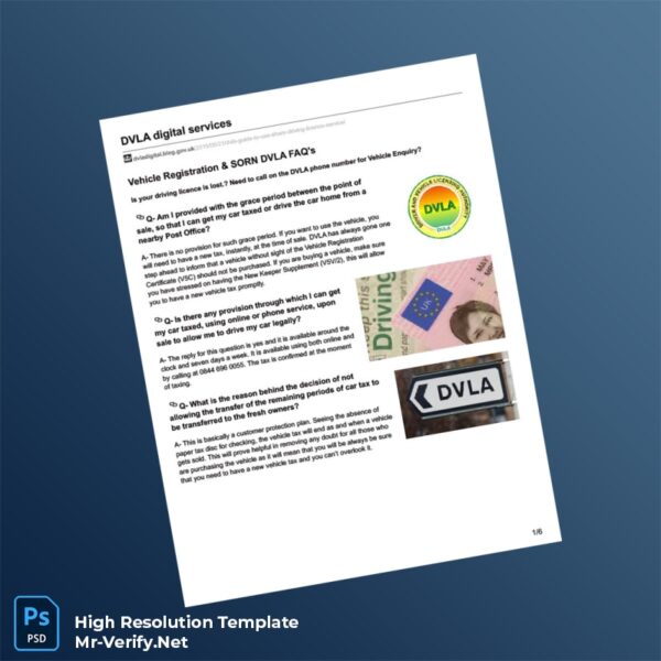 UK DVLA Vehicle Registration FAQ Document Word and Pdf Template 6 page