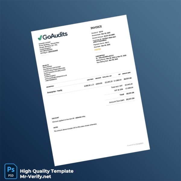UK GoAudits Limited Invoice Template in Word and PDF formats 2 page UK GoAudits Limited Invoice Template in Word and PDF formats 2 page