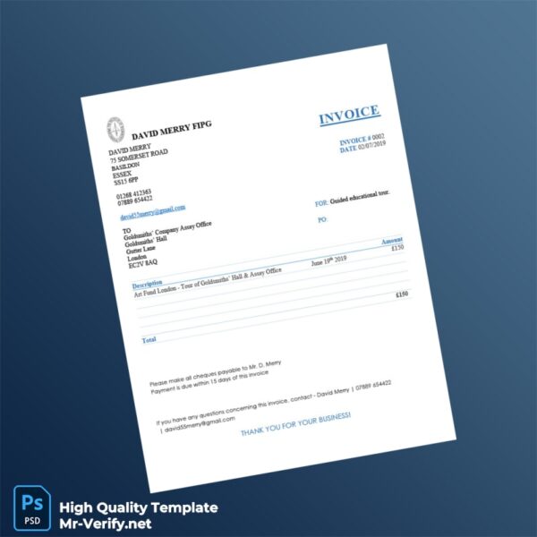 UK Goldsmiths Company Assay Office Invoice Template in Word and PDF formats