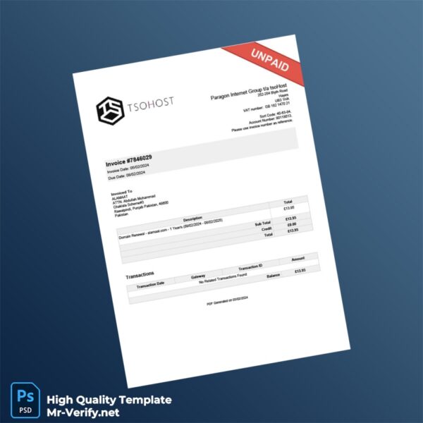 UK Paragon Internet Group Invoice Template in Word and PDF formats
