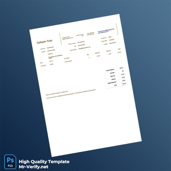 UK Tailspin Toys Commercial Invoice Template in Word and PDF formats 2 page UK Tailspin Toys Commercial Invoice Template in Word and PDF formats 2 page