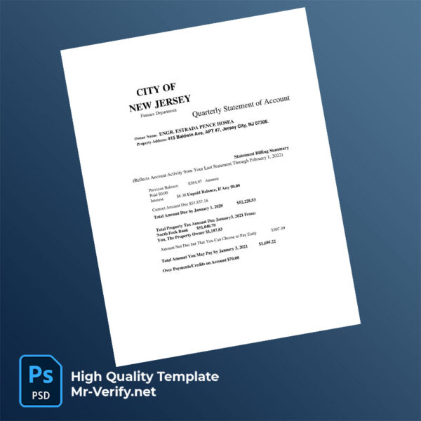 US Jersey City Editable Property Tax Bill Template in Word and PDF formats US Jersey City Editable Property Tax Bill Template in Word and PDF formats