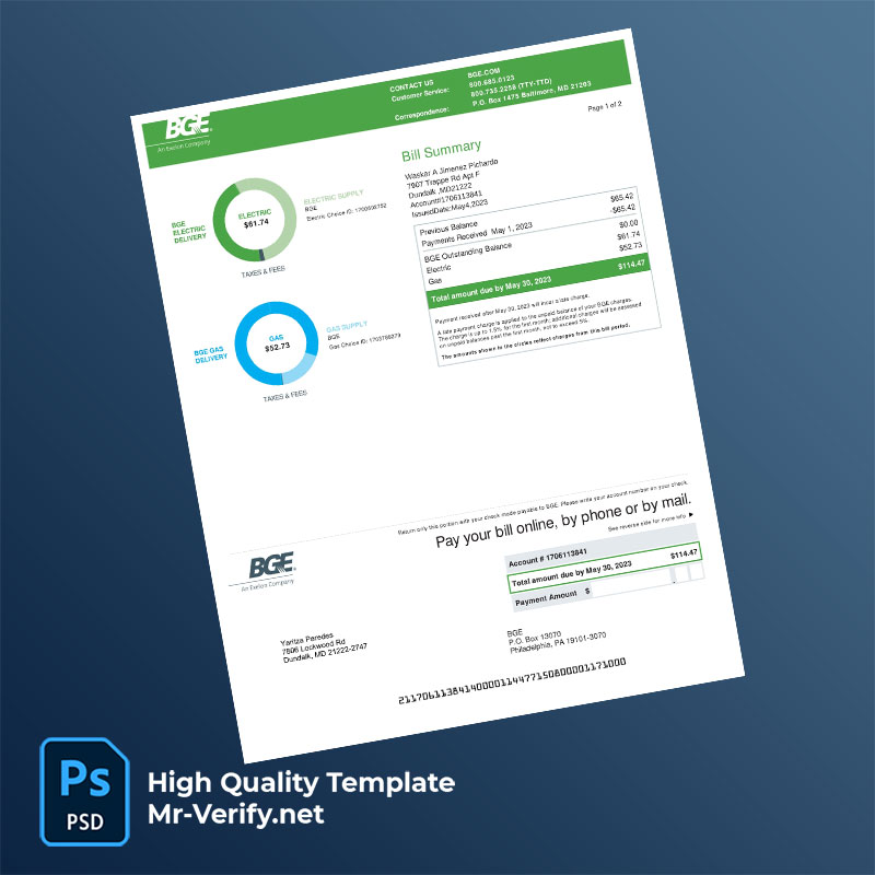 USA Baltimore Gas and Electric Editable Utility Bill Template in Word and PDF formats USA Baltimore Gas and Electric Editable Utility Bill Template in Word and PDF formats