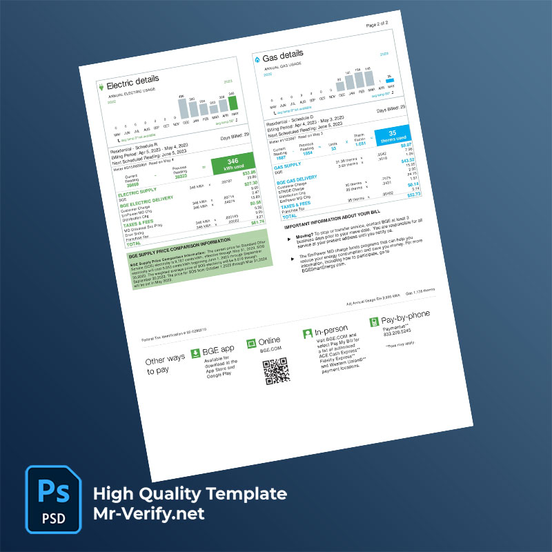 USA Baltimore Gas and Electric Editable Utility Bill Template in Word and PDF formats USA Baltimore Gas and Electric Editable Utility Bill Template in Word and PDF formats