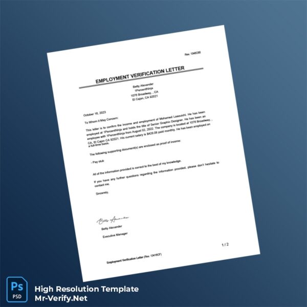 Editable USA 1PercentNinja Employment Verification Letter Word and Pdf Template 2 page