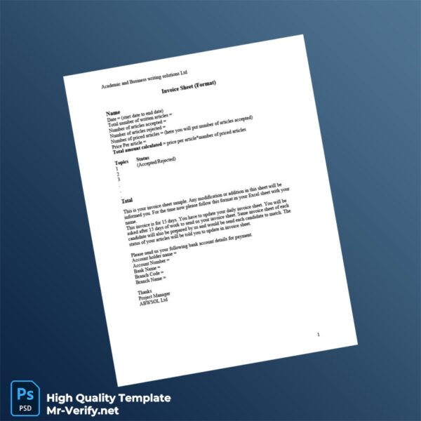 USA ABWSOL Ltd Invoice Template in Word and PDF formats