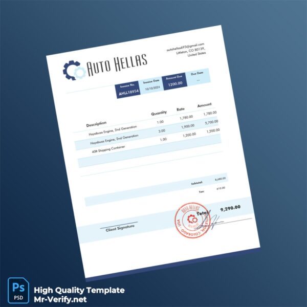 USA Auto Hellas Invoice Template in Word and PDF formats USA Auto Hellas Invoice Template in Word and PDF formats