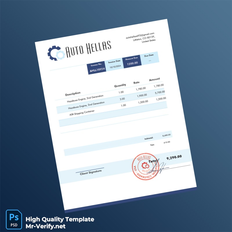 USA Auto Hellas Invoice Template in Word and PDF formats USA Auto Hellas Invoice Template in Word and PDF formats