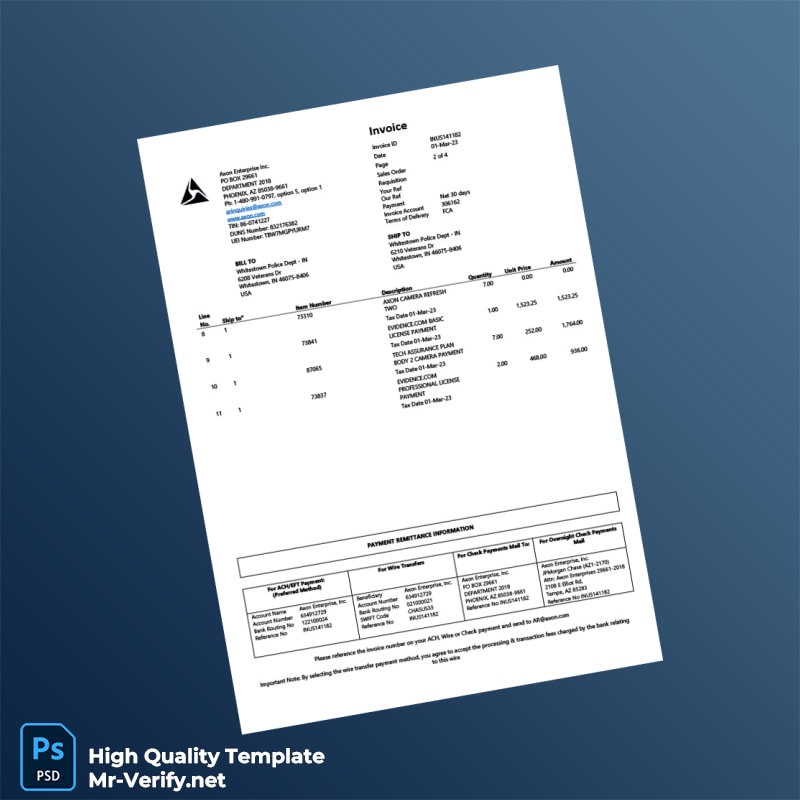 USA Axon Invoice Template in Word and PDF formats 4 page USA Axon Invoice Template in Word and PDF formats 4 page