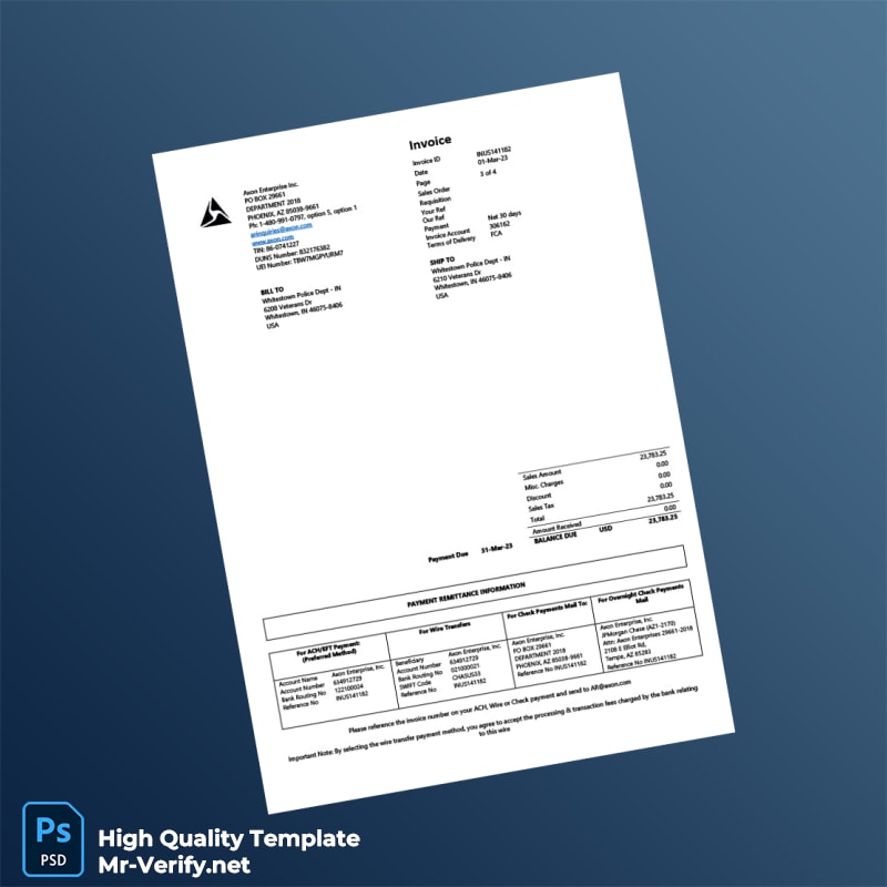 USA Axon Invoice Template in Word and PDF formats 4 page USA Axon Invoice Template in Word and PDF formats 4 page