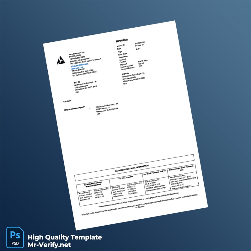 USA Axon Invoice Template in Word and PDF formats 4 page USA Axon Invoice Template in Word and PDF formats 4 page