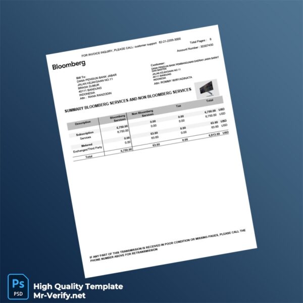 USA Bloomberg L P Invoice Template in Word and PDF formats 8 page